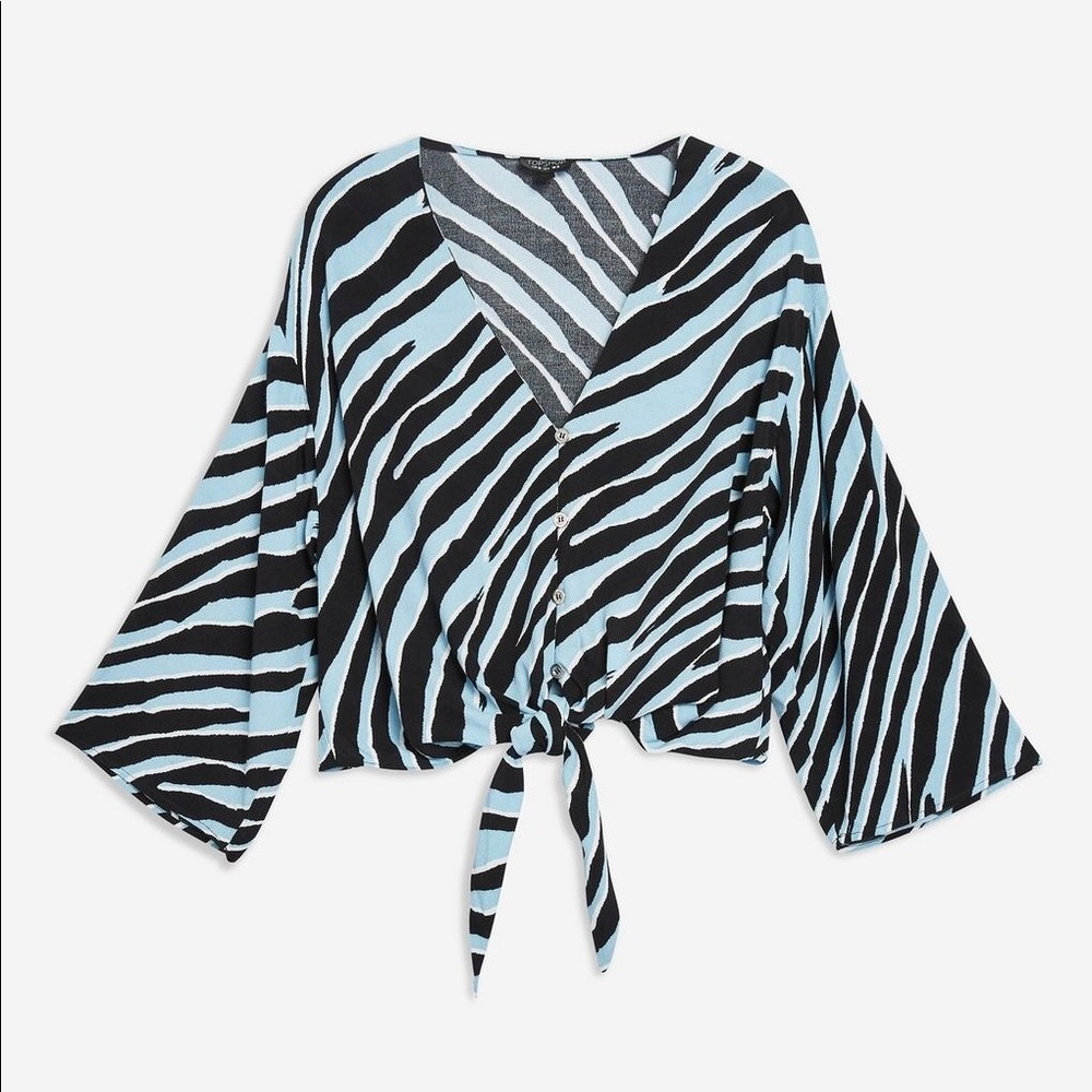 Zebra print tie front blouse Topshop XS
